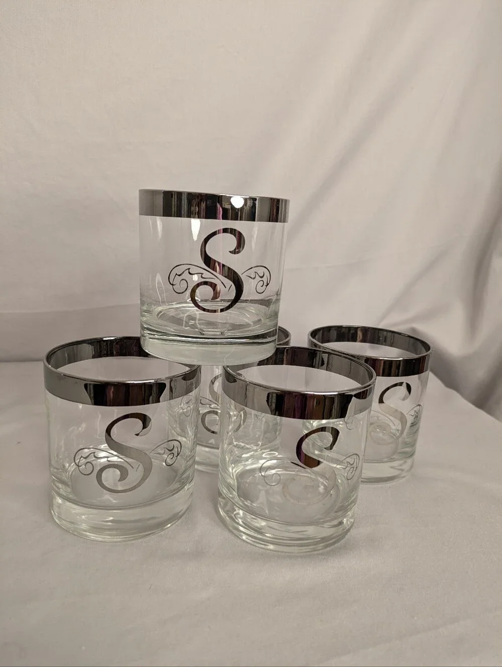 Vintage Dorothy Thorpe Monogrammed S Low-ball Rocks Glasses Mid Century Barware
